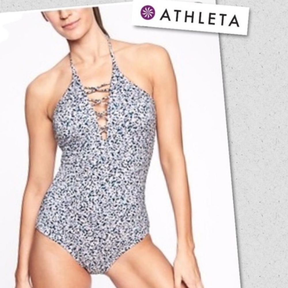 ATHLETA XXS Aqualux Confetti Loop Front One Piece Swimsuit Bathing Suit